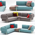 Modern L shaped Sofa Set With Multicolored Pillows And Small Side Tables 3d model