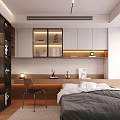 Modern Tatami Bedroom Interior With Built in Storage Cabinets Soft Lighting And Wooden Desk