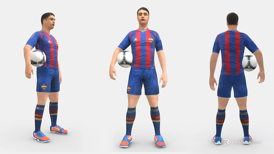 Man in Blue and Red Striped Football Jersey Holding Football from Different Angles 3d model 