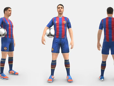 Man in Blue and Red Striped Football Jersey Holding Football from Different Angles 3d model