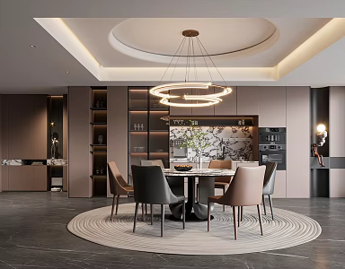 Modern Italian Home Restaurant Italian Light Sideboard Wine Cabinet Round Table Dining Table and Chair Leather Dining Chair Metal Chandelier 3d model