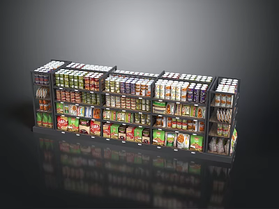 Multi Tiered Supermarket Shelves Neatly Arranged With Various Colorful Products 3d model