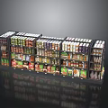 Multi Tiered Supermarket Shelves Neatly Arranged With Various Colorful Products