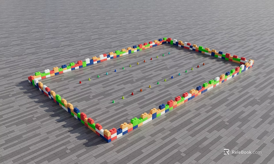 Vibrant Sports Equipment With Rectangular Block Enclosure And Small Colorful Cones For Training 3d model 