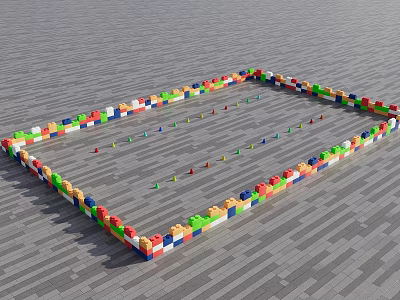 Vibrant Sports Equipment With Rectangular Block Enclosure And Small Colorful Cones For Training 3d model