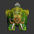 Small Warrior Riding Green Monster Pig With Red Eyes And Weapon