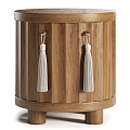 Modern Wooden Chest of Drawers With Vertical Stripes White Tassels and Metal Hooks