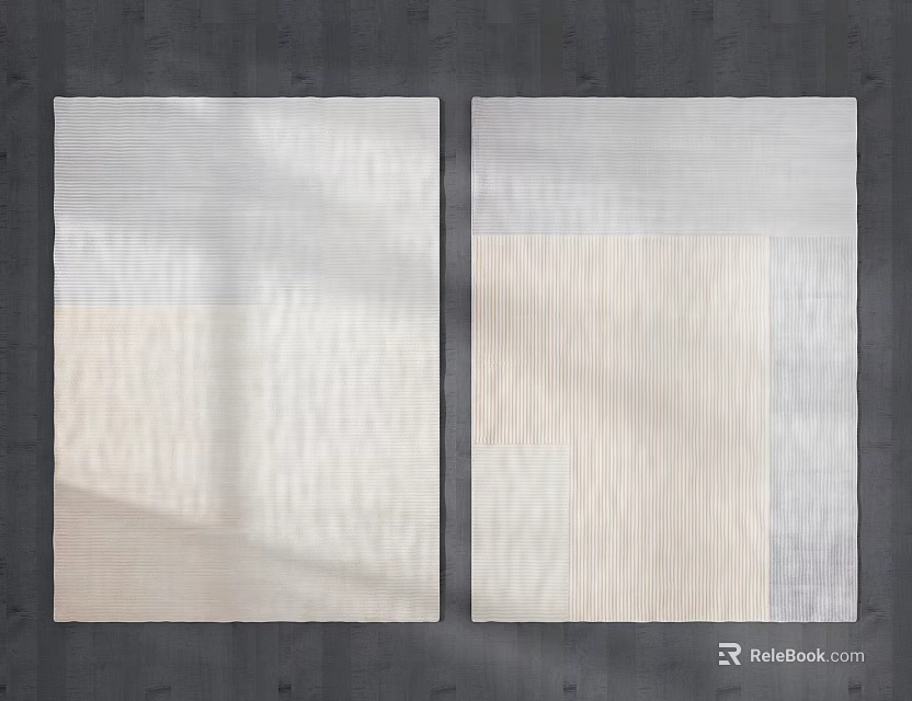 Square Area Rug With Beige Gray Patchwork Design Striped And Textured Patterns 3d model