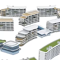 Modern Hotel Buildings With Green Rooftops Interconnected Circular Layout And Unique Structures 3d model