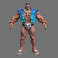Muscular Man In Blue And White Fringe Outfit With Silver Belt And Sandals