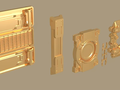 Gold Metal Mechanical Parts With Various Shapes And Intricate Structural Details 3d model