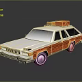 Vintage White and Orange Station Wagon With Orange Storage Boxes on Roof