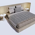 Elegant Modern Double Bed With Upholstered Headboard Checkered Bedspread And Side Nightstands 3d model