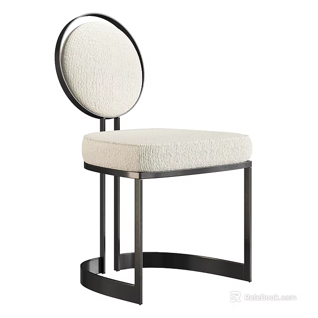 Modern Accent Chair With Round Backrest Beige Upholstery And Black Metal Frame 3d model 