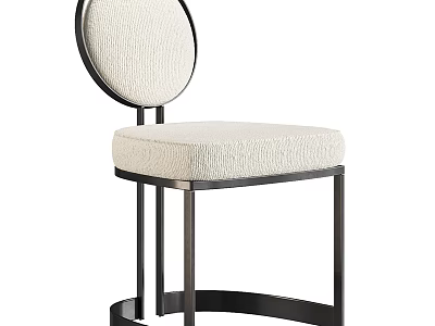 Modern Accent Chair With Round Backrest Beige Upholstery And Black Metal Frame 3d model
