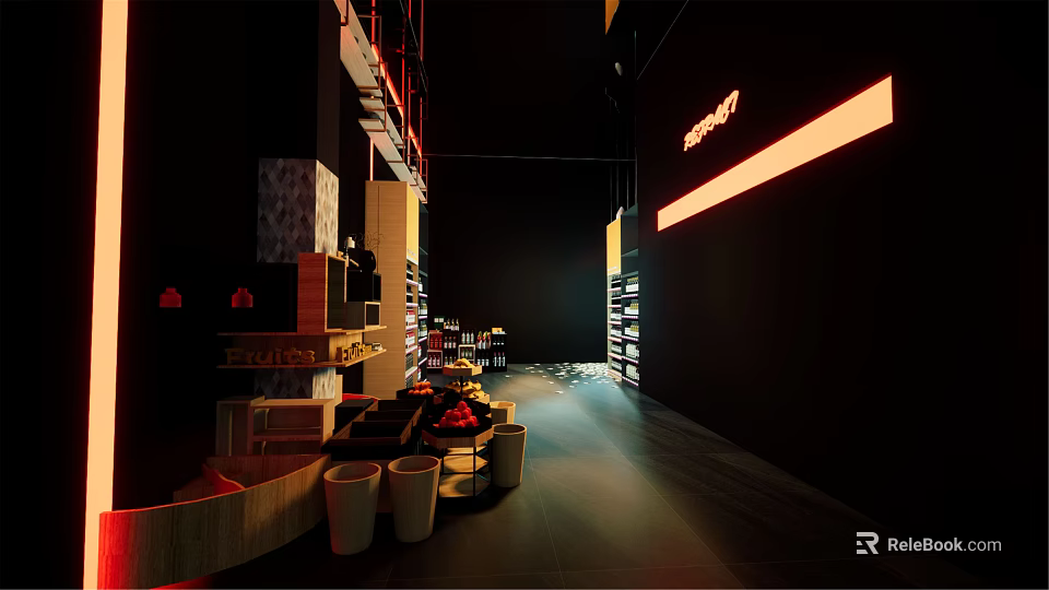 Supermarket Department Store Featuring Shelves With Diverse Grocery And Household Products 3d model 