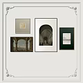 Diverse Wall Art Collection Featuring Arch Architecture And Landscape Paintings With Various Frames 3d model