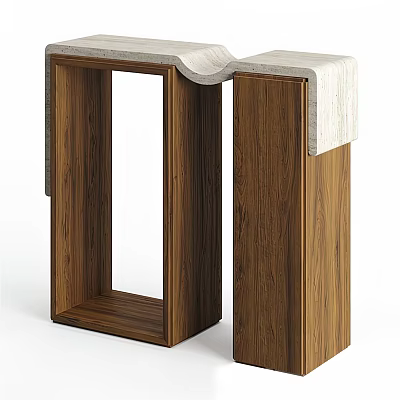 Modern Wooden Side Table With Curved Light Top And Double Frame Structure 3d model