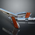 Detailed Shiny Silver Pistol With Wooden Grips And Disassembled Metal Parts