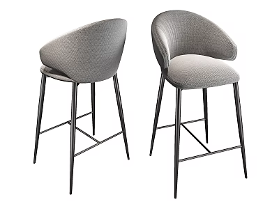 Modern Gray Bar Stools With Curved Backrest Black Metal Legs And Comfortable Seat 3d model