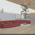 Basketball Gym Interior Design With Red Floor Ceiling Lights Basketball Hoops And Large Windows