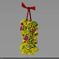 Decorative Plant Arrangement With Yellow Leaves Colorful Flowers And Red Bow On Top