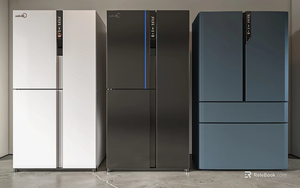 Modern Upright Refrigerators With White Black And Blue Sleek Finish And Contemporary Design 3d model 