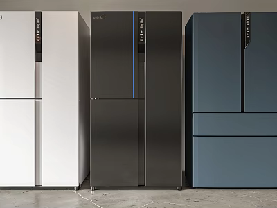 Modern Upright Refrigerators With White Black And Blue Sleek Finish And Contemporary Design 3d model