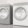 Gree Two Gray And White Front Loading Washing Machines With Control Panel And Transparent Door