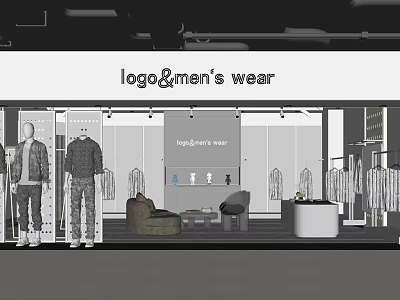 Modern Men's Clothing Store With Window Display And Fashion Apparel Models 3d model