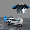 Youth Party Interactive Zone With T Shirts Soccer Ball Tennis Racket Blue Umbrella And Cart