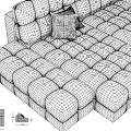 Modern Gray Sectional Sofa with Soft Cushions Decorative Pillows and Ottoman 3d model