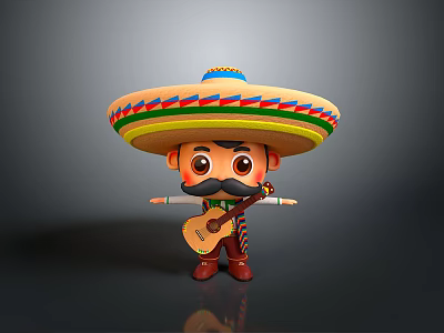 Cartoon Inspired Mexican Sombrero Hat With Vibrant Red Blue Green Stripes As Decorative Living Accessory 3d model