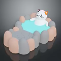 Cute Cartoon Cat Pet Bed With Blue Center And Gray Pink Semi Circular Borders