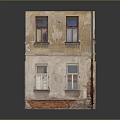 Aged Two Story Building Model With Weathered Facade Windows And Door