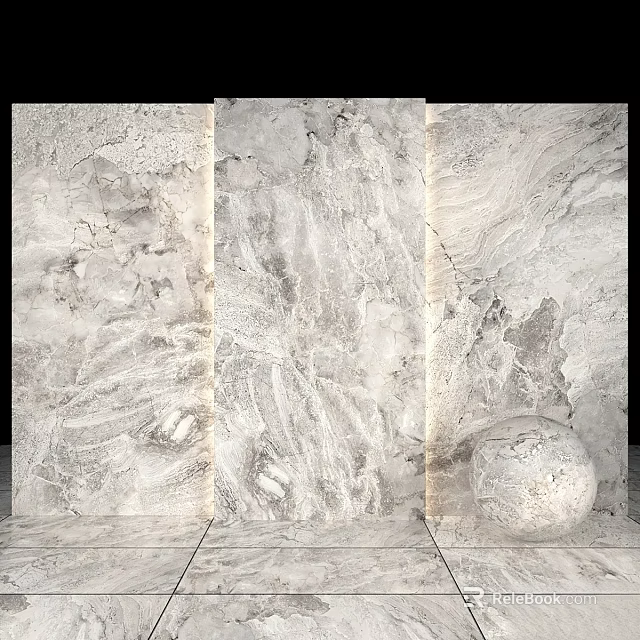 Gray Marble Wall Panels With Natural Texture And Round Decor Accent 3d model