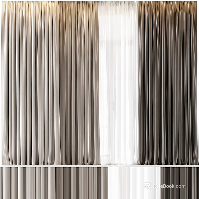 Light Gray and Dark Gray Curtains with White Sheer Flowy Modern Design for Window Decoration 3d model 
