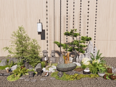 Modern Rain Chain Stone Bamboo Courtyard Sick Waterscape Plant Combination model