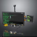 Modern Digital Monitor Setup with Green Code Interface Small Screen Camera and Yellow Device