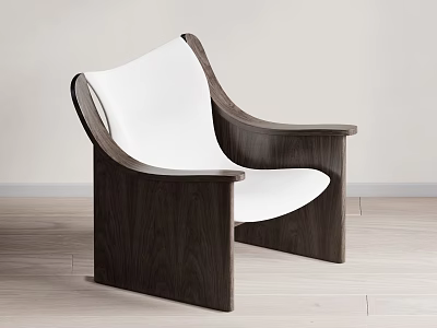 Modern Leisure Accent Chair With Dark Wood Frame And White Upholstered Seat 3d model