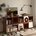 Modern Wooden Entryway Cabinet Sideboard With Open Shelves Books Decor And Lamp