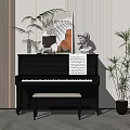 Modern Interior Featuring Black Piano Sheet Music Art Paintings And Green Plants