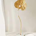 Elegant Gold Leaf Shaped Floor Lamp With Modern Curved Stem Design 3d model