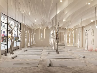 Spacious Yoga Fitness Studio With Aligned Mats And Natural Light For Workout Practice 3d model