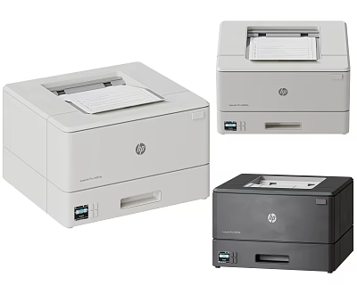 Professional Office Appliances Featuring HP Printers In White And Black Models 3d model