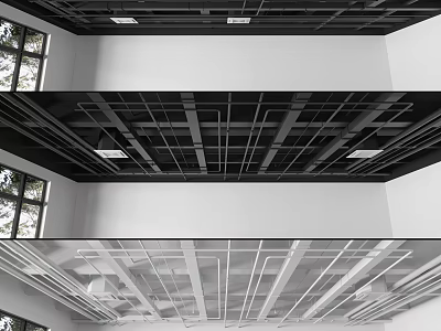 Modern Industrial Ceiling Pipes Arrangement With Black And White Installation Design 3d model