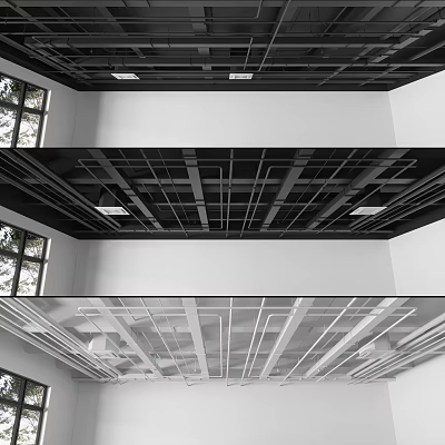 Modern Industrial Ceiling Pipes Arrangement With Black And White Installation Design 3d model