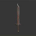 Ornate Traditional Sword With Red And Gold Intricate Patterns On Hilt And Blade