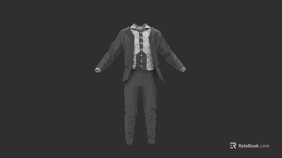 Men's Formal Suit with Dress Shirt Tie and Tailored Business Pants 3d model 