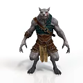 Wolf Headed Man With Gray Skin Green Tunic Brown Leather Armor And Sharp Claws